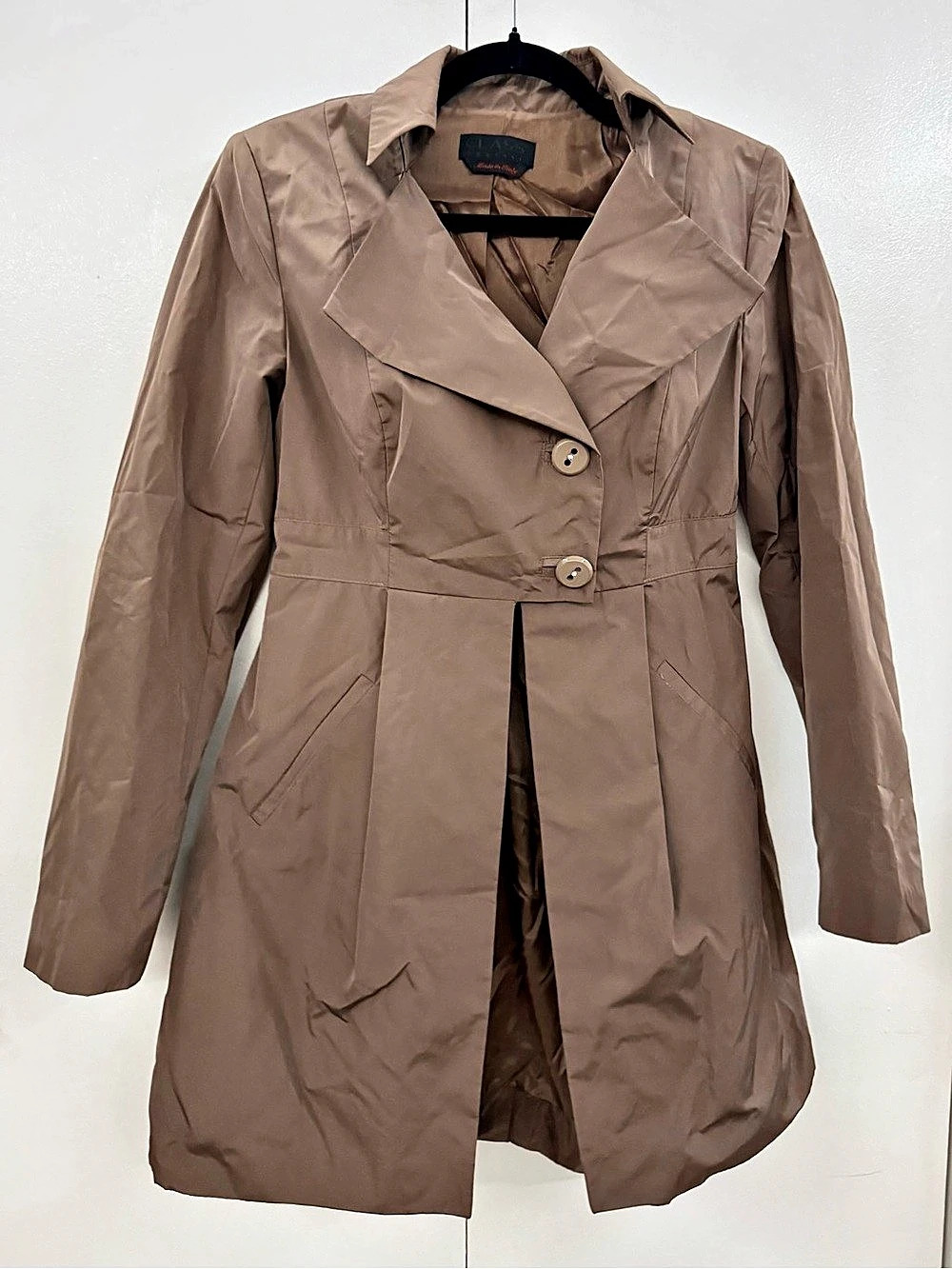 CLASS Couture Made in Italy Brown Bubble Hem Trench Coat Fits M